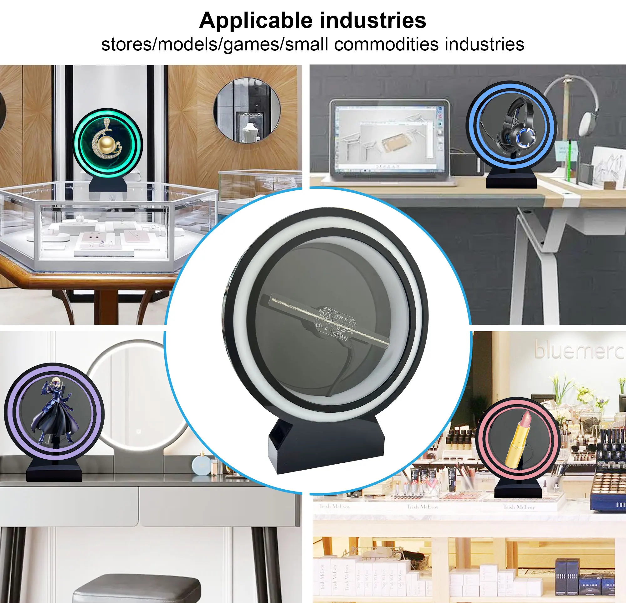 Portable 3D Advertising Cloud App Control 3D Hologram Fan Desktop Rgb Light Bar With Acrylic Cover Holographic Fan Projector