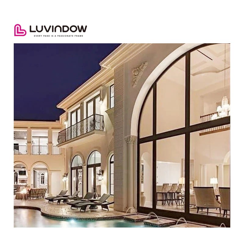 Simple Design Double Glazed Aluminium Fixed Arch Windows Glass Casement with Horizontal Opening Pattern for Villa Use
