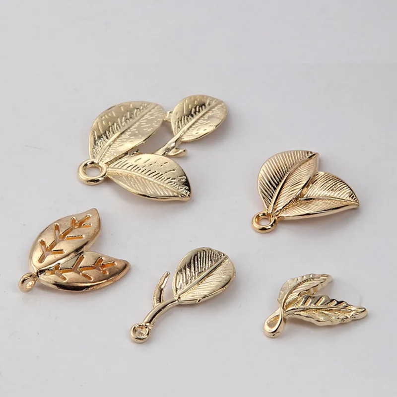 Metal  Gold Leaf Charm Pendant For Jewelry Making