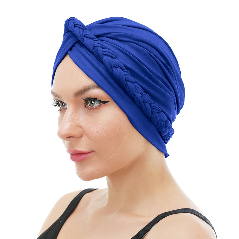 Women's African Turban Head Wrap - Stretchy Braided Headband, Black Pre-Tied Style - View #13