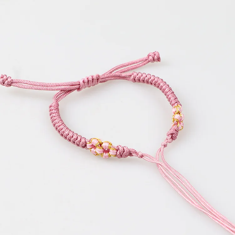 Pulsera De Nudo De Flor De Durazno Trenzada Hecha A Mano