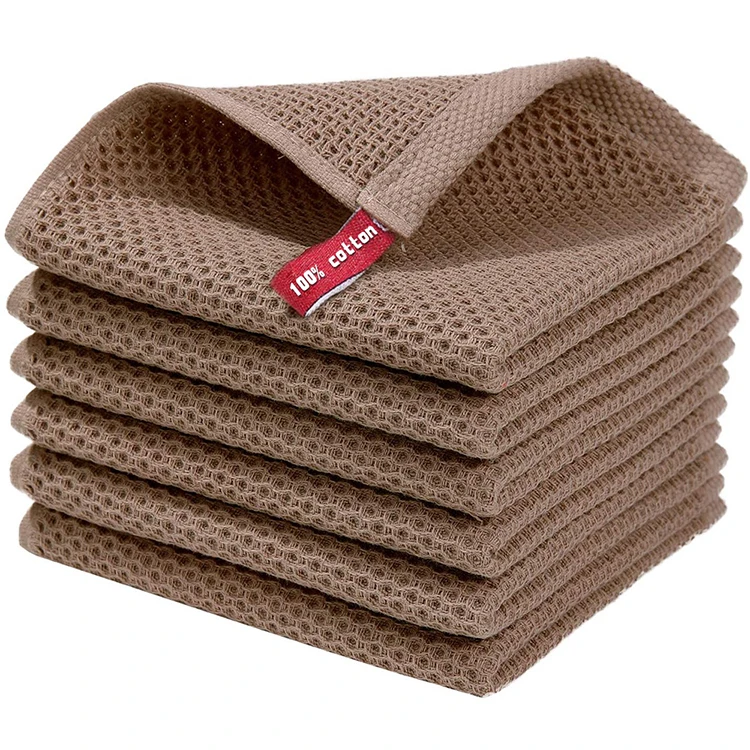 HomieWay 4 Pack 100% Cotton Waffle Weave Dish Towels, Quick Drying Kitchen Dish Towels Rags 13x28 Inches Black