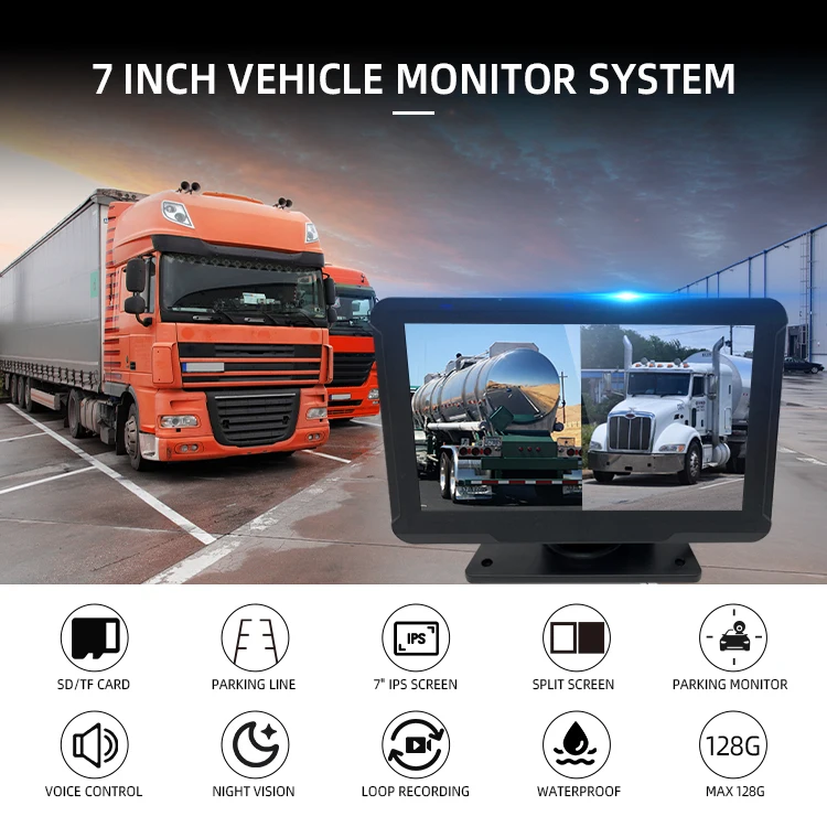 Wemaer 7 Inch Display Vehicle Screen Monitor Waterproof Reverse Camera Monitor for Truck Bus With Voice Control Function factory