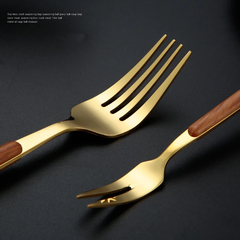5pcs Custom Gold Utensils Spoon Fork Knife Flatware Metal Stainless Steel Gold Cutlery Set with Printed Wooden Handles