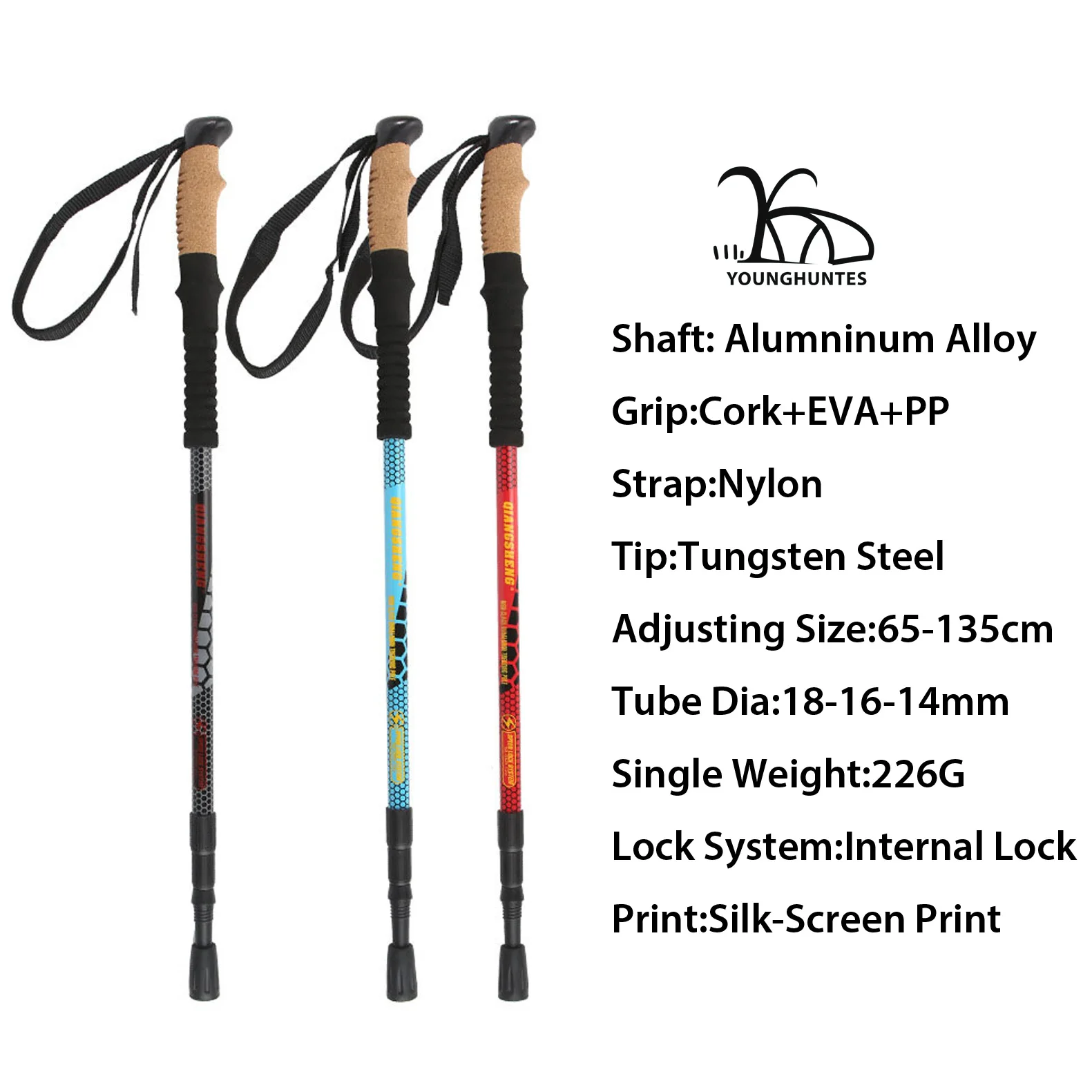 7075 Aviation Aluminum Nordic Walking Poles for Outdoor Trekking