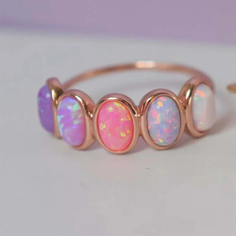 Gemnel Oval Opal Ombre Candy Band 18K Gold Plated 925 Sterling Silver Rings Women Custom Fine Jewelry
