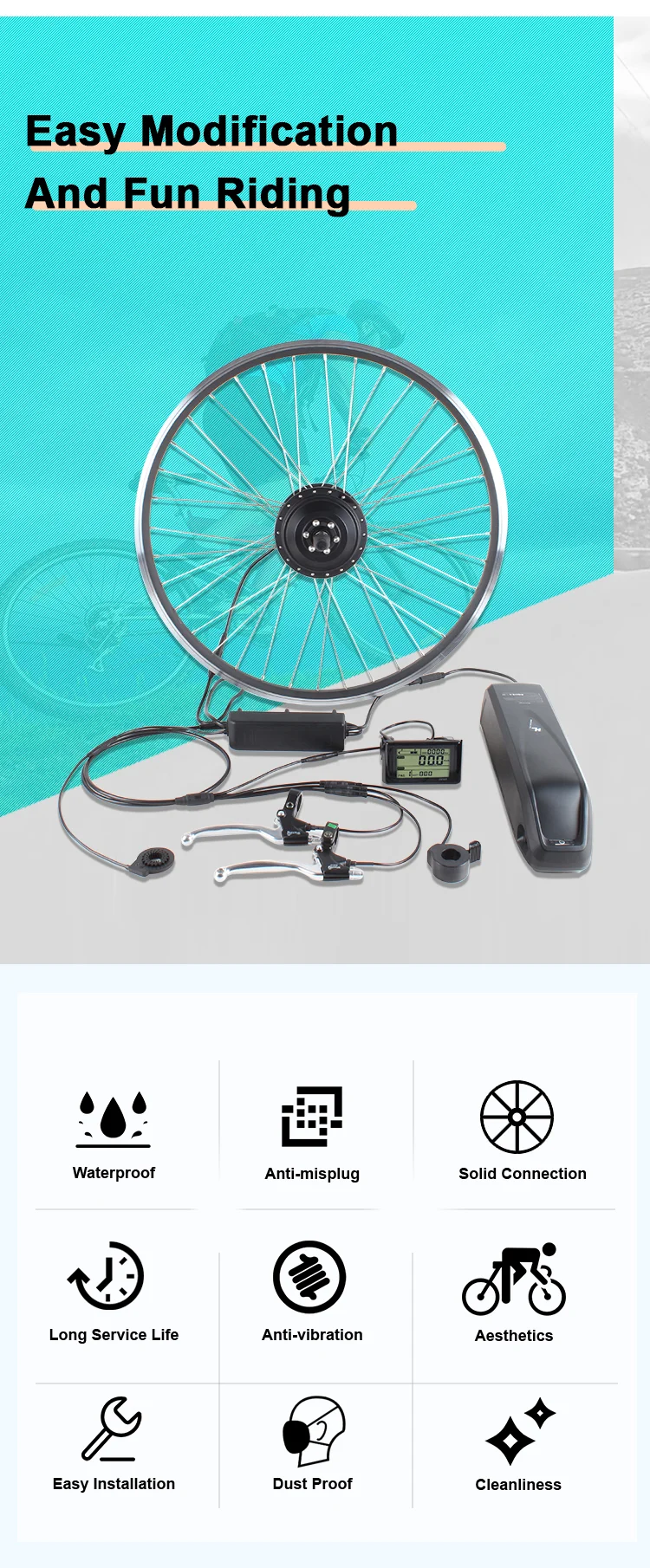 250w 350w 500w 36v 48v Brushless Geared Hub Motor Electric Bike Bicycle Conversion Kits With 12