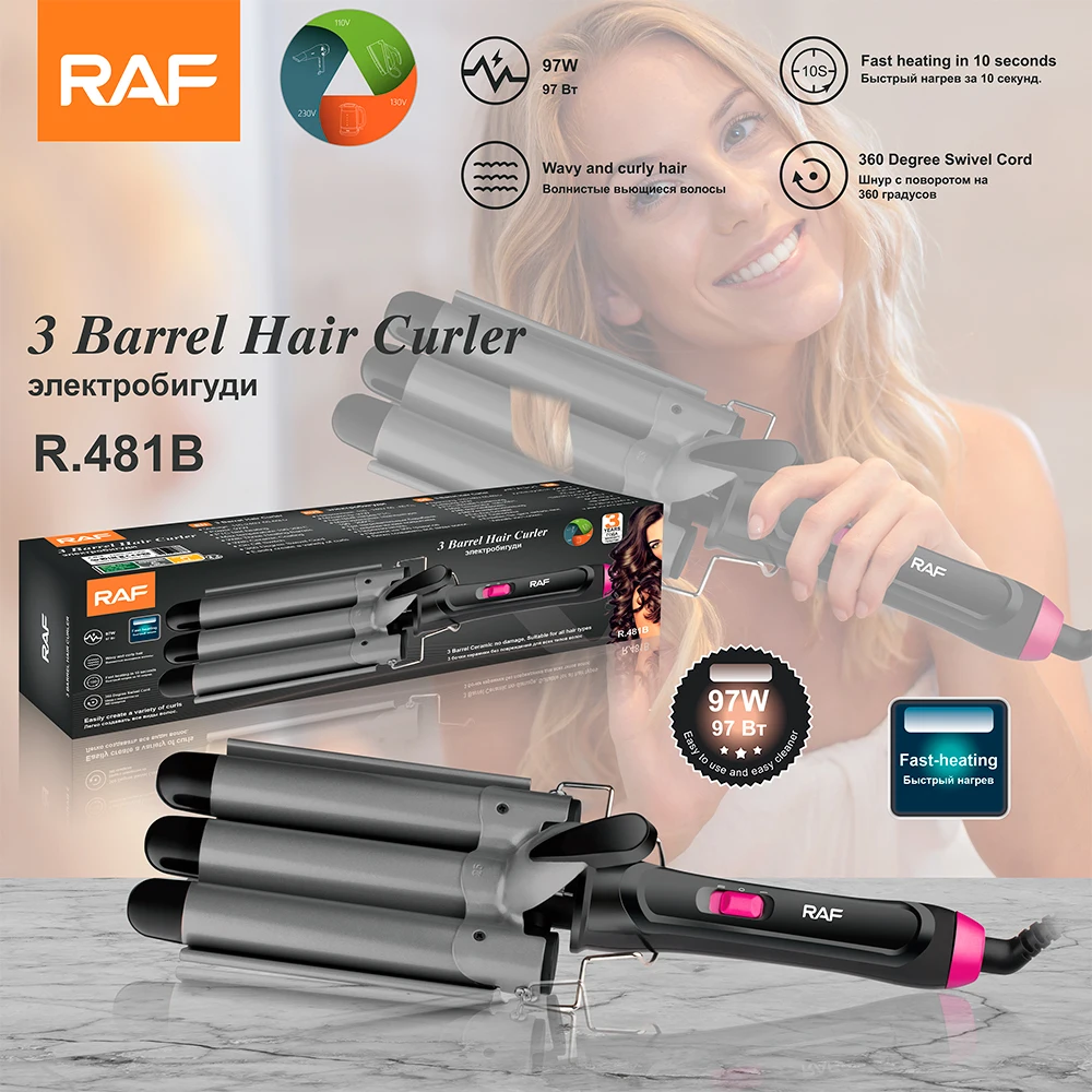 RAF New Portable Wand Hair Waver Wave Curler Automatic Curling Iron 3 Barrel Hair Curler