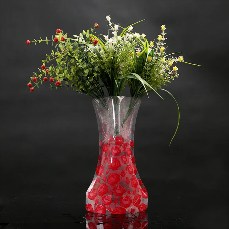 Factory Cheap Custom logo Colorful clear Foldable Plastic Flower Vase for Home Decoration