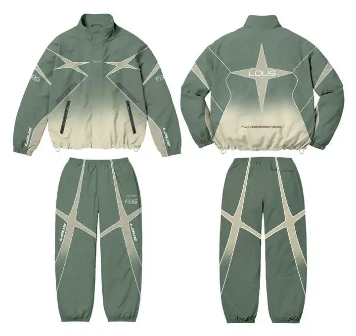 Custom Logo Nylon Two Piece Set Zipp up Vintage Windbreaker Sublimation Tracksuit Windbreaker Short Set