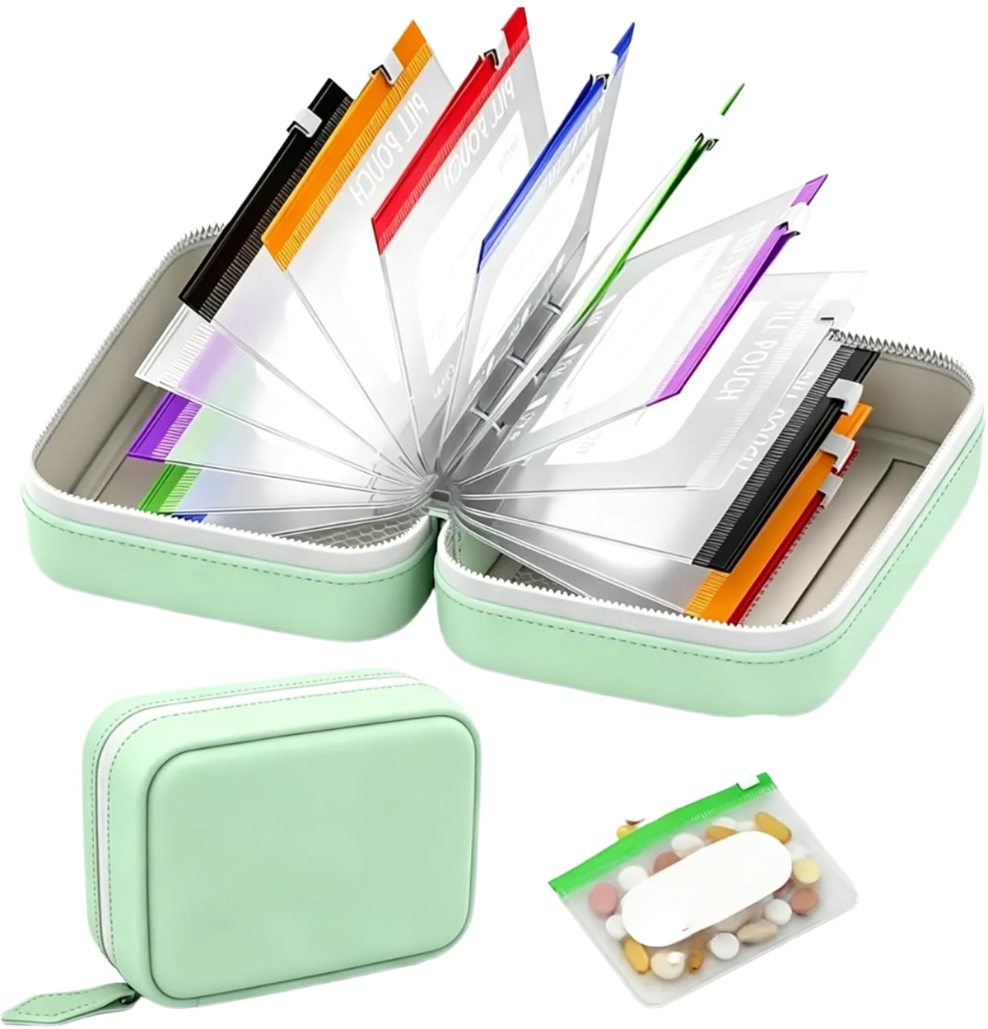 Portable Waterproof Food Grade Silicone Storage Bag with 14 Removable Color-Coded Pouches Travel Organizer