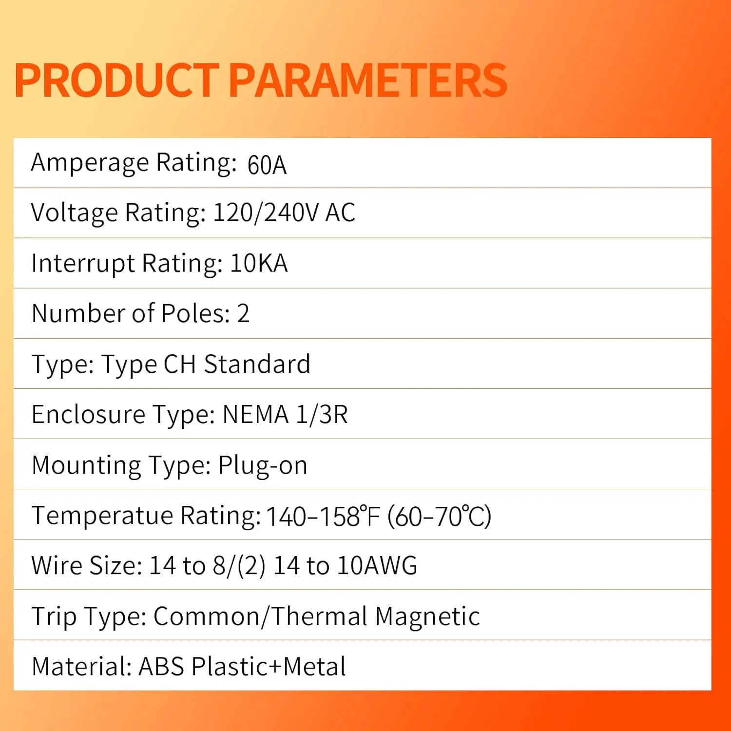 Ch260 Replacement 2-pole 60-amp 120v 240v 10 Kaic 2 Pole 60 Amp Circuit ...