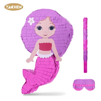 YACHEN Mermaid Party Supplies Mermaid Pinata Bundle with Blindfold Bat Girls Birthday Party Decoration Pinata Toys