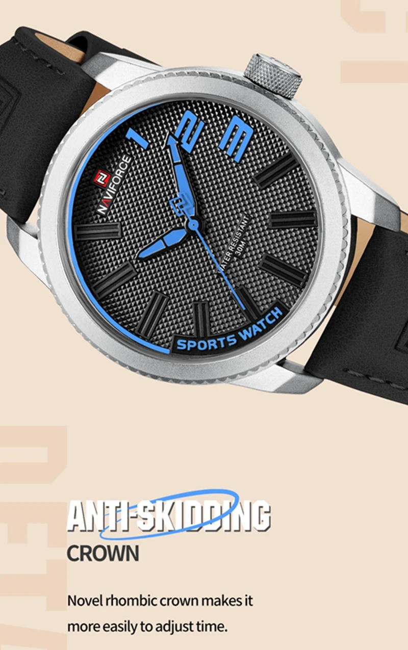 NAVIFORCE Brand 9202L Sports Watch Men Fashion Casual Quartz Wristwatch Male Date Waterproof Leather Analog Clock