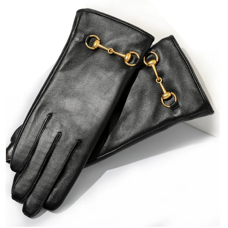 Новый дизайн зимние перчатки из натуральной овечьей кожи для сенсорных экранов Женские кожаные