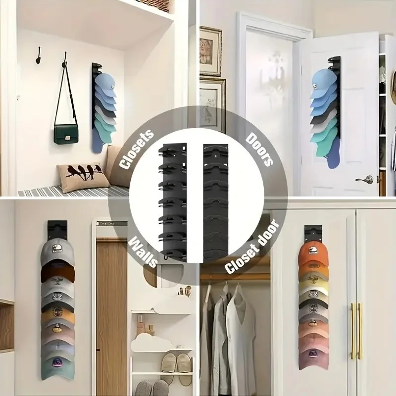 Wholesale PVC Wall Hat Baseball Cap Organizer Strong Adhesive Hold 10 Hats Hangable Rack Display Included Bag Made Plastic