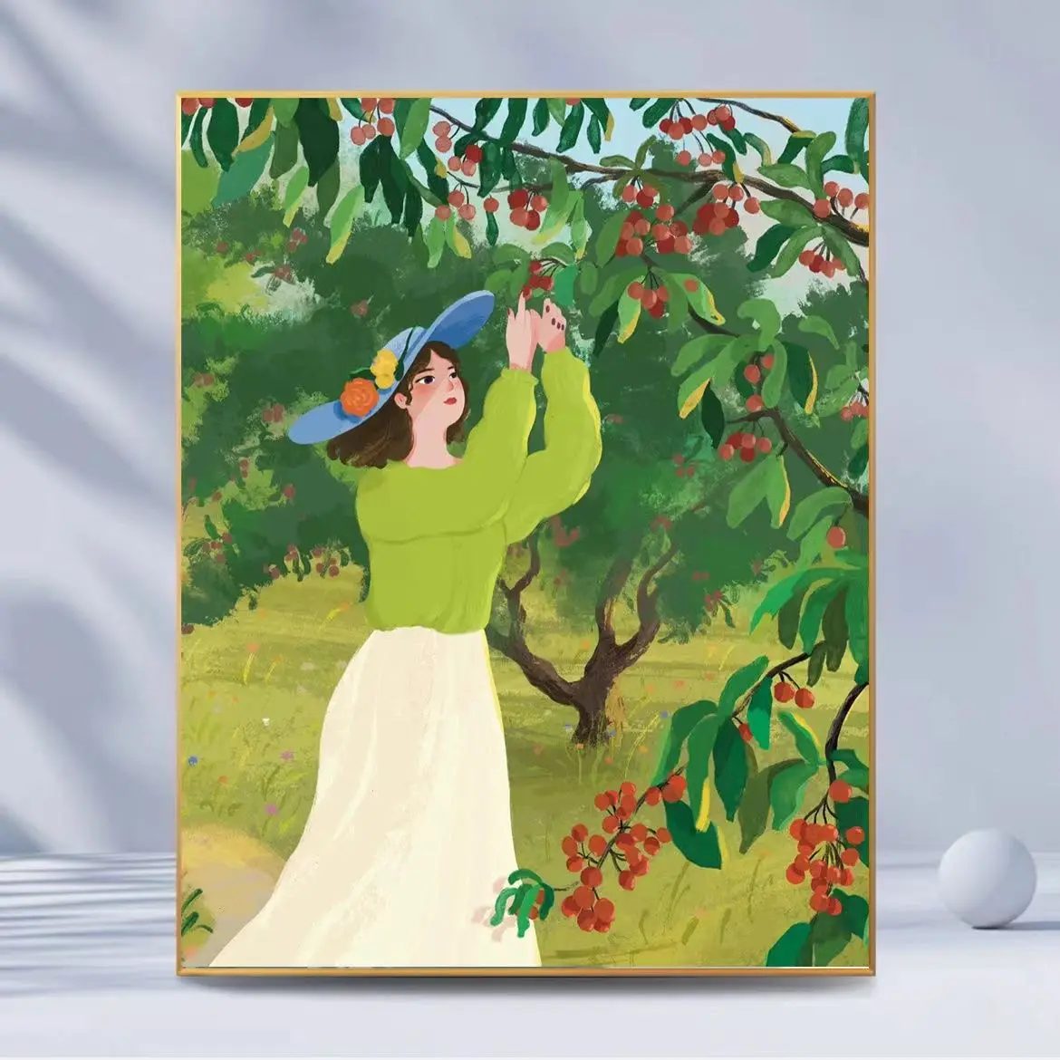 Whimsical Farmhouse Wall Art Canvas Print Orange Orchard Vibrant Green Orange Neutral Tones Living Room Bedroom Home Decor