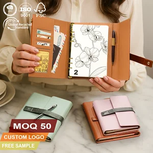 Refillable Binder Notebook Customized PU Leather Tri Fold Zipper Pocket High Quality NFC Option A6 Loose Leaf Business Organizer