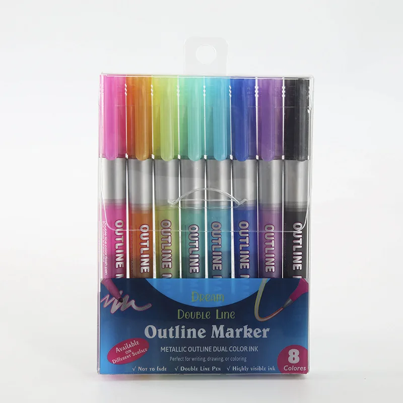 8 colors double line pen metallic
