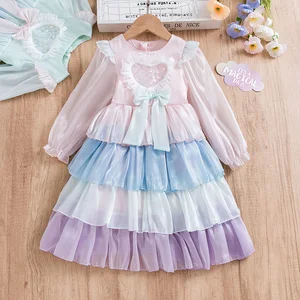 New Style Little Girl Princess Puffy Dress Autumn Baby Cake Skirt with Party Print Chiffon Fabric Clothes for Kids