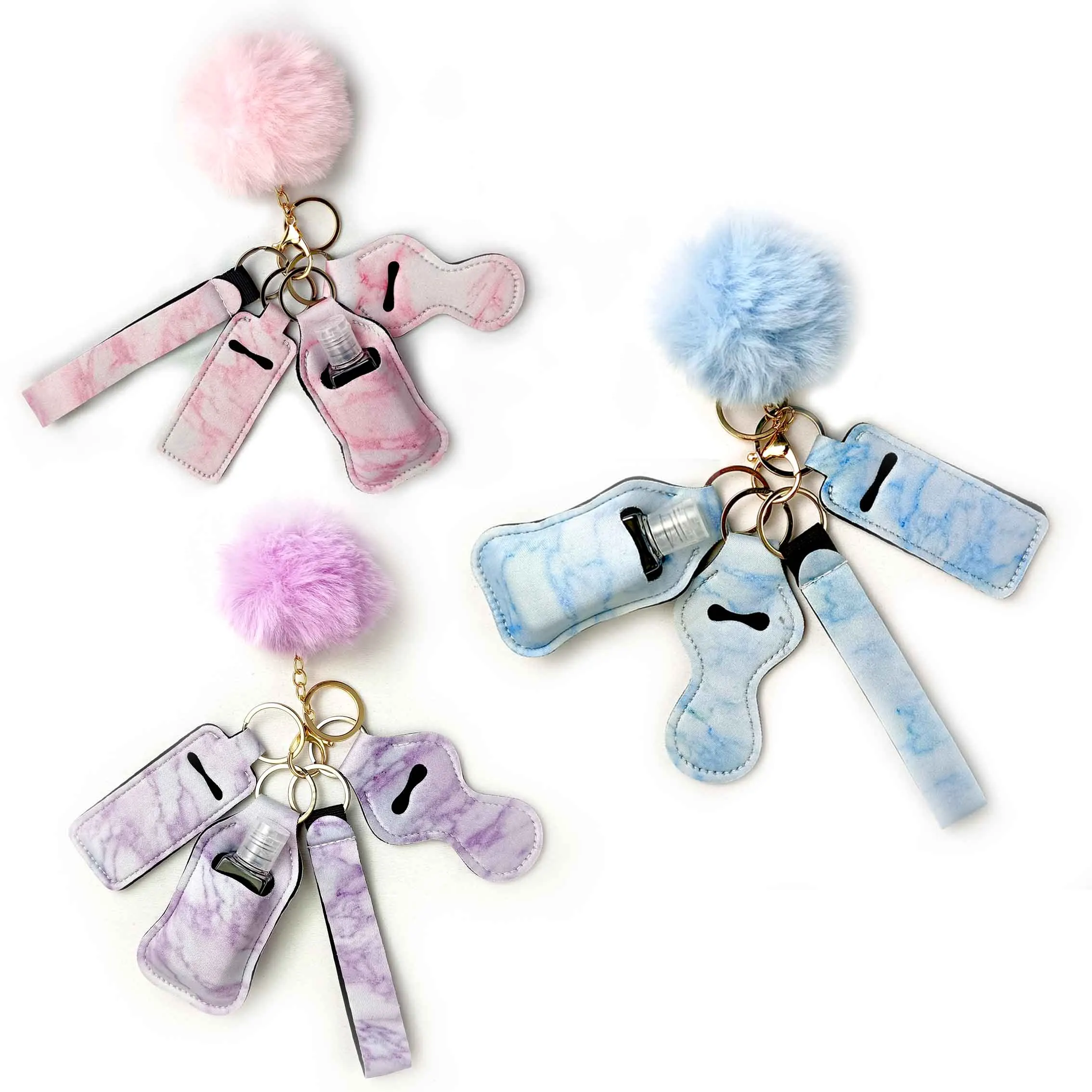 6 шт. Пустой дорожный размер бутылки и брелок держатель набор Крючки для ключей футляр для гигиенической помады брелки