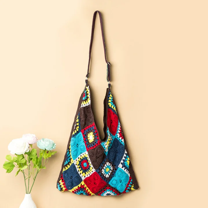 Crochet Tote Bag, Boho Hippie Handbag