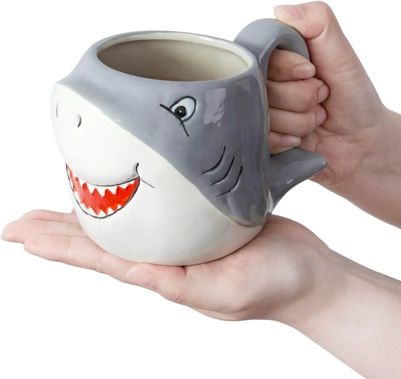 Customizable smiling little shark shape design, two-color shark theme 3D cartoon animal with handle, cute novelty gift