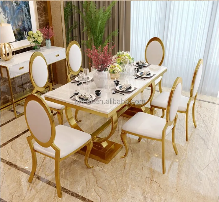Luxury Metal Dinner Table with Modern Marble Top
