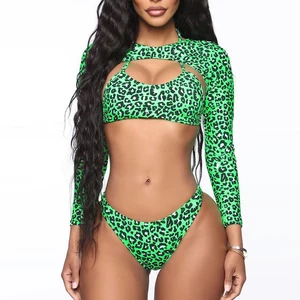 Hot Sale 3 Piece Tankini Thongs Bikini Set Sexy Leopard Print Waterproof Quick Dry Women Swimwear