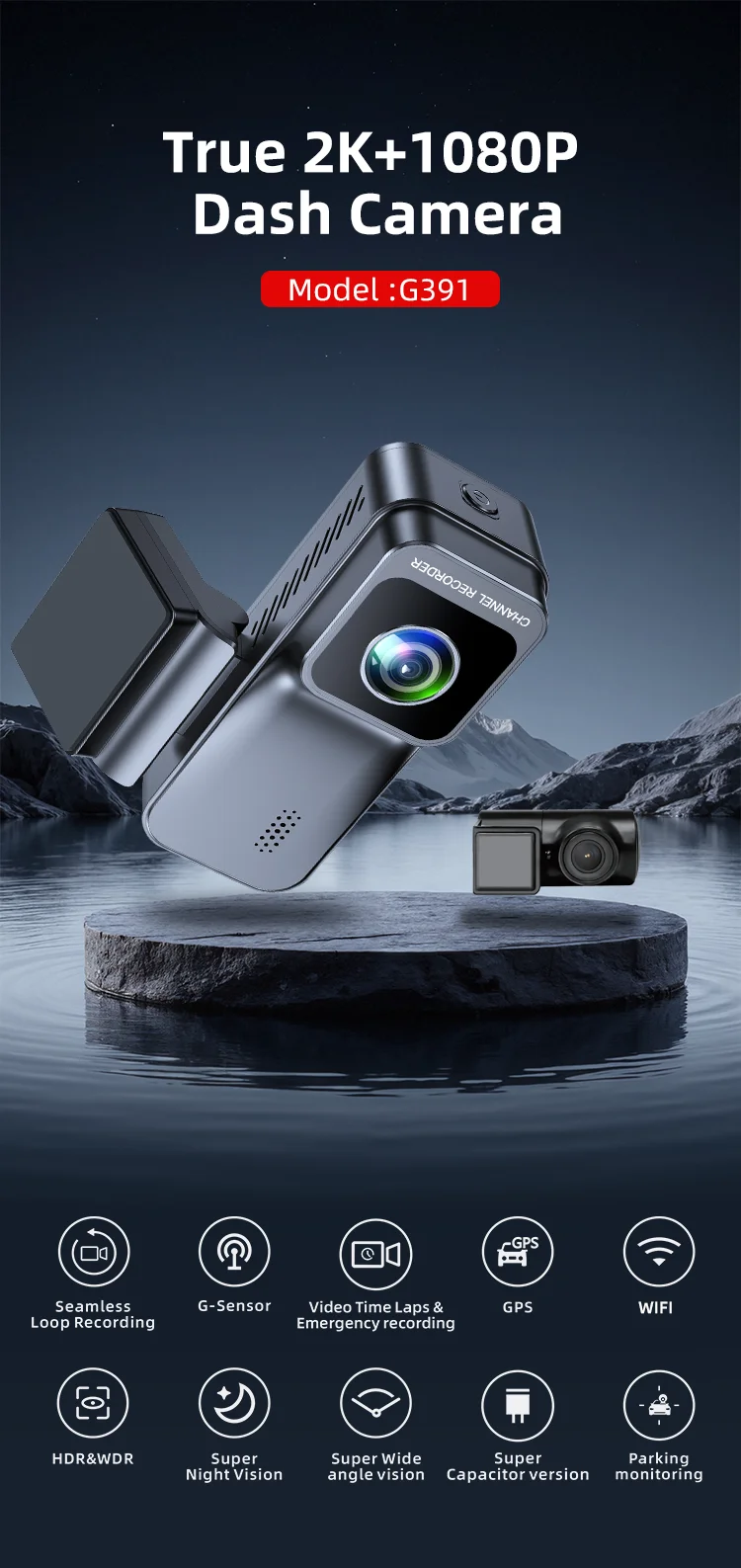 Factory Outlet AHD Dual Lens 3.2 Inch IPS LCD with 2k+1080P Dashcam Black Box Tracking and Speed Private Car for Personal Use manufacture