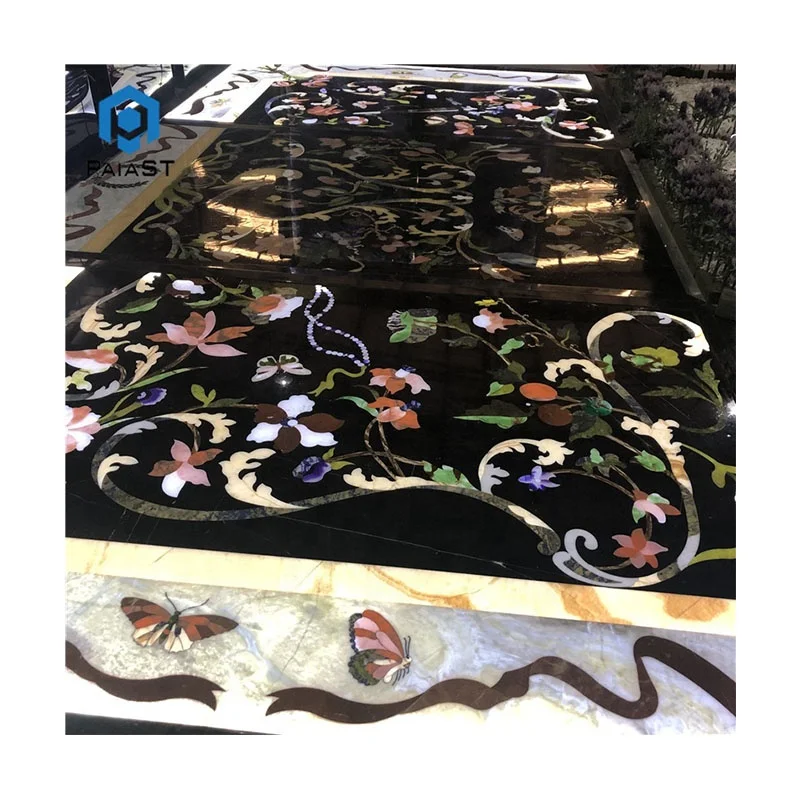 Luksusowy projekt podłogi z marmuru w technice water jet w formie medalionu do projektowania wnętrz willi i hoteli