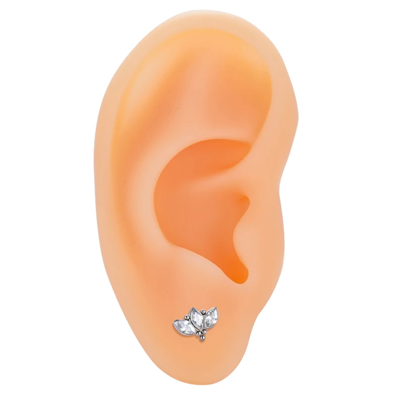 Titanium Body Piercing Internally Threaded 3 Marquise CZ With 5 Balls Cluster Top Labret Jewelry Wholesale Earring Labret