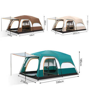 Two Rooms Foldable Oxford Tent with Thickened Rainproof Outdoor Sunshade for Family Camping and Beach Camping Equipment