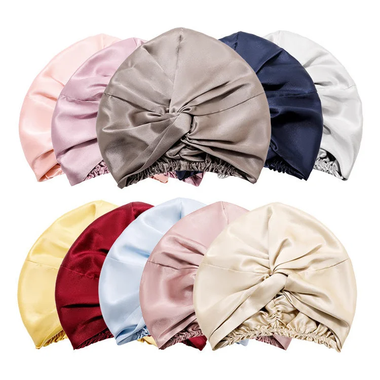 Factory Custom  100%  Silk Bonnet Hair Cover Jumbo Silk Bonnet Tie Satin Silk Bonnet