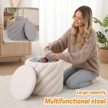 Modern Furniture Boucle Fabric Round Soft Tufted Footstool Storage Ottoman with Removable Lid