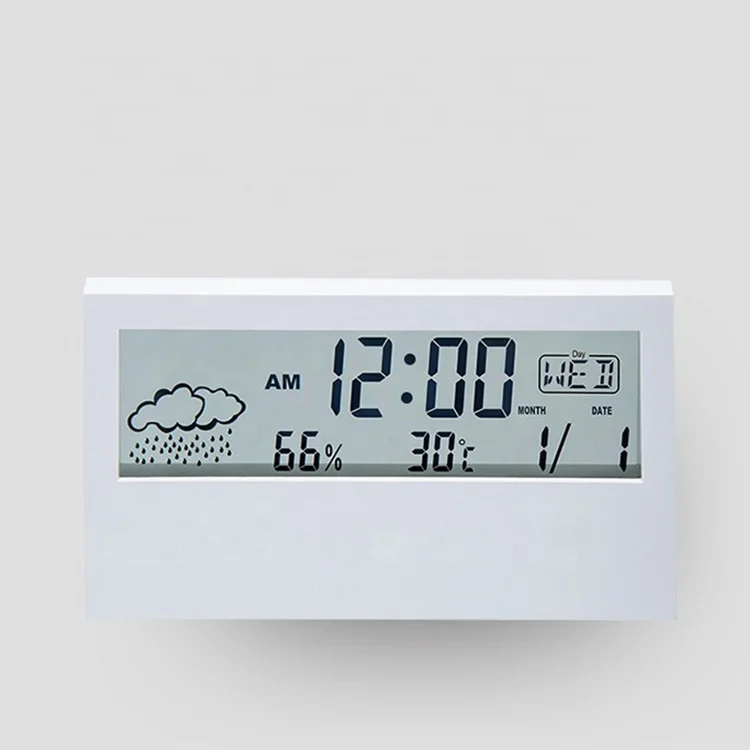 Transparent LCD Table Clock Weather Station Display Alarm Clock Promotional Household Temperature Indicator with Humidity