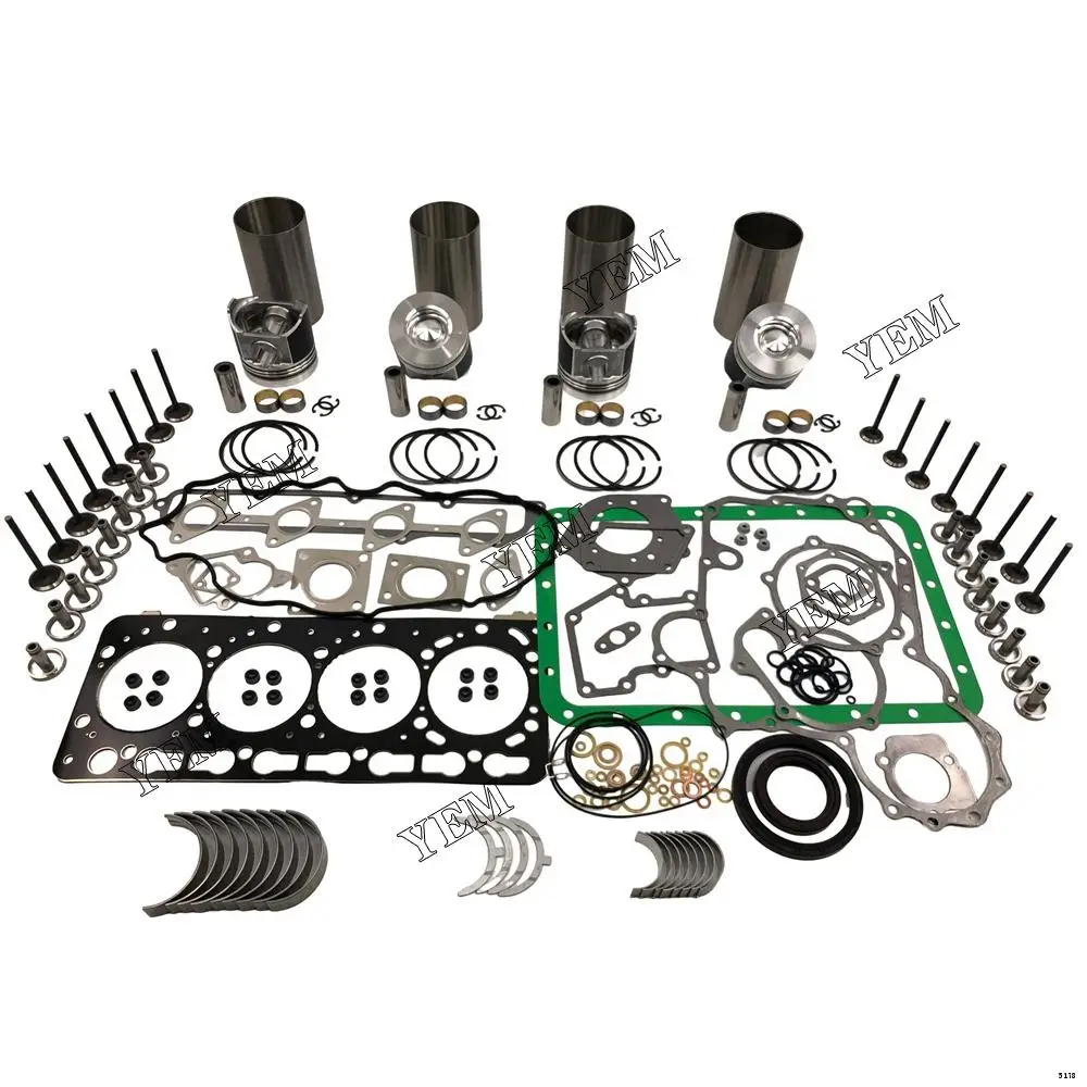 V3300 Overhaul Kit With Pistons Rings Set Full Gasket Kit Engine Bearings Valve for Kubota Engine Rebuild Kit Aftermarket Parts