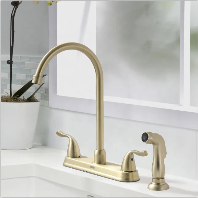 Modern Classic Chrome 4-Hole Deck Mounted Kitchen Faucet Dual Widespread Bridge Side Sprayer Pull Spray Stainless Steel Ceramic