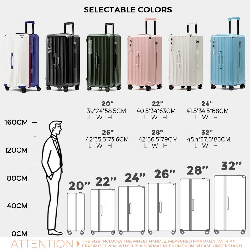 Large Capacity 32 Inch Front Open Suitcase Lightweight Durable TSA Password Lock Waterproof Zipper Luggage with USB Travel case