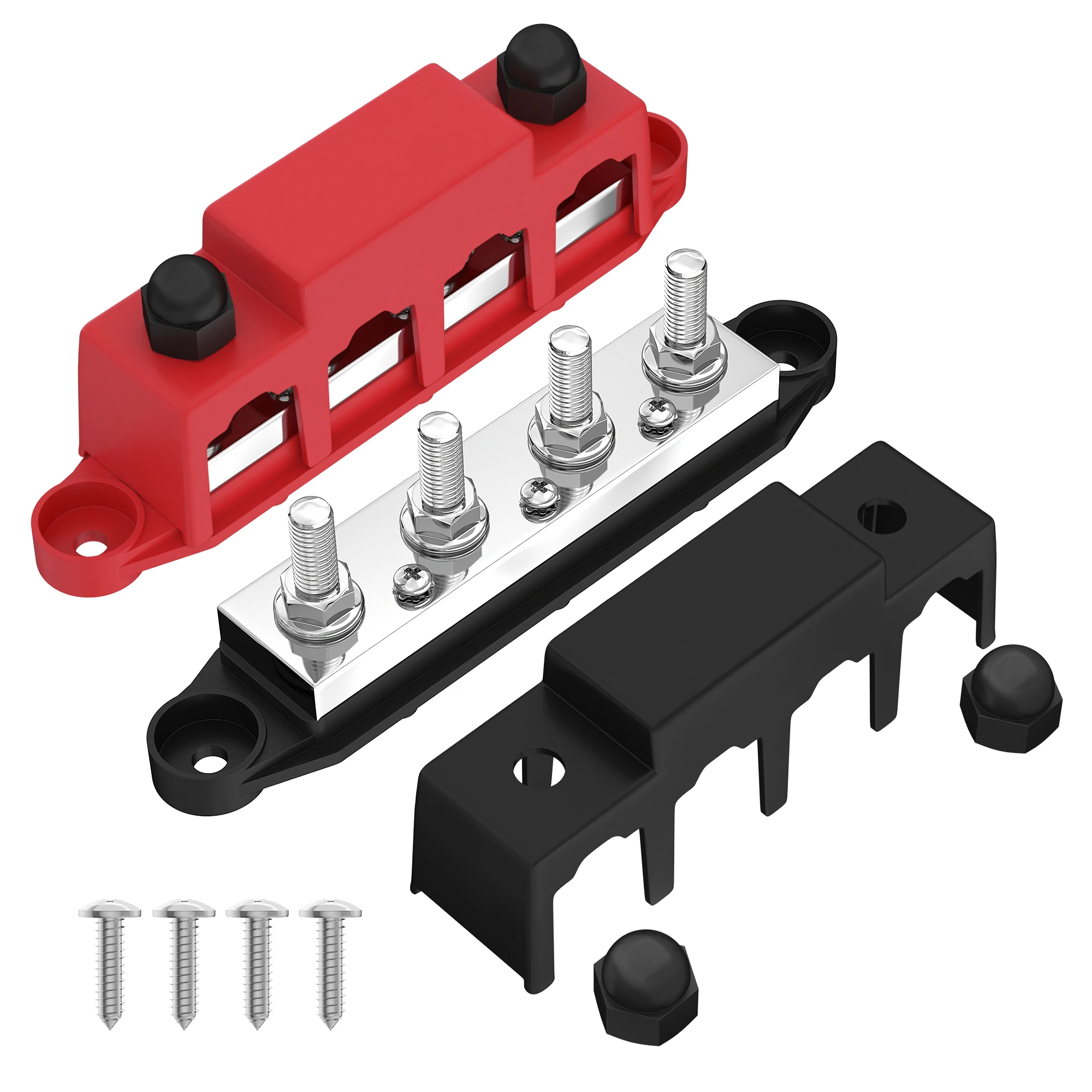 Heavy Duty 400A Power Distribution Block M8 Stud Battery Copper Bus Bar 48V DC Automotive Terminal Distribution Block for Car