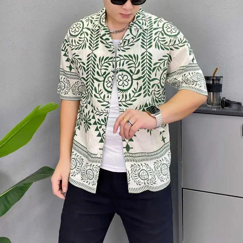 Custom Men's Casual Floral Pattern Jacquard Weave Shirt Breathable All-Over Print Formal Polyester Shirt