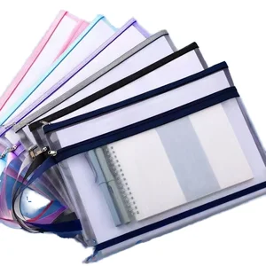 F1744 Transparent Mesh File Bag Double-Layer Portable Sorting Document Storage File Folder Accessory File Bag Document
