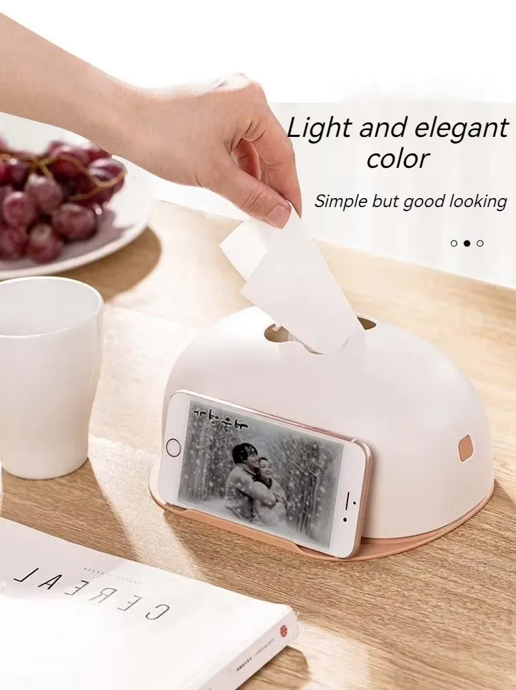 OEM Custom Printed Business Facial Tissue Box Napkin Holder Plastic Desktop Tissue Boxes with Mobile Phone Holder Wholesale details
