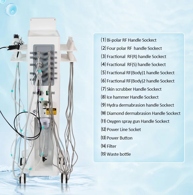Latest Hydro Dermabrasion Facial Machine Spa System Aqua Peel Fractional RF EMS Ultrasonic Skin Scrubber Photon Therapy 11 In 1