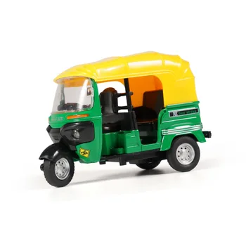 Alloy Tricycle Retro Simulation Model Three Wheeled Motorcycle Toy 1/14 Diecast Autorickshaw Car Model Figure Toys for Kids
