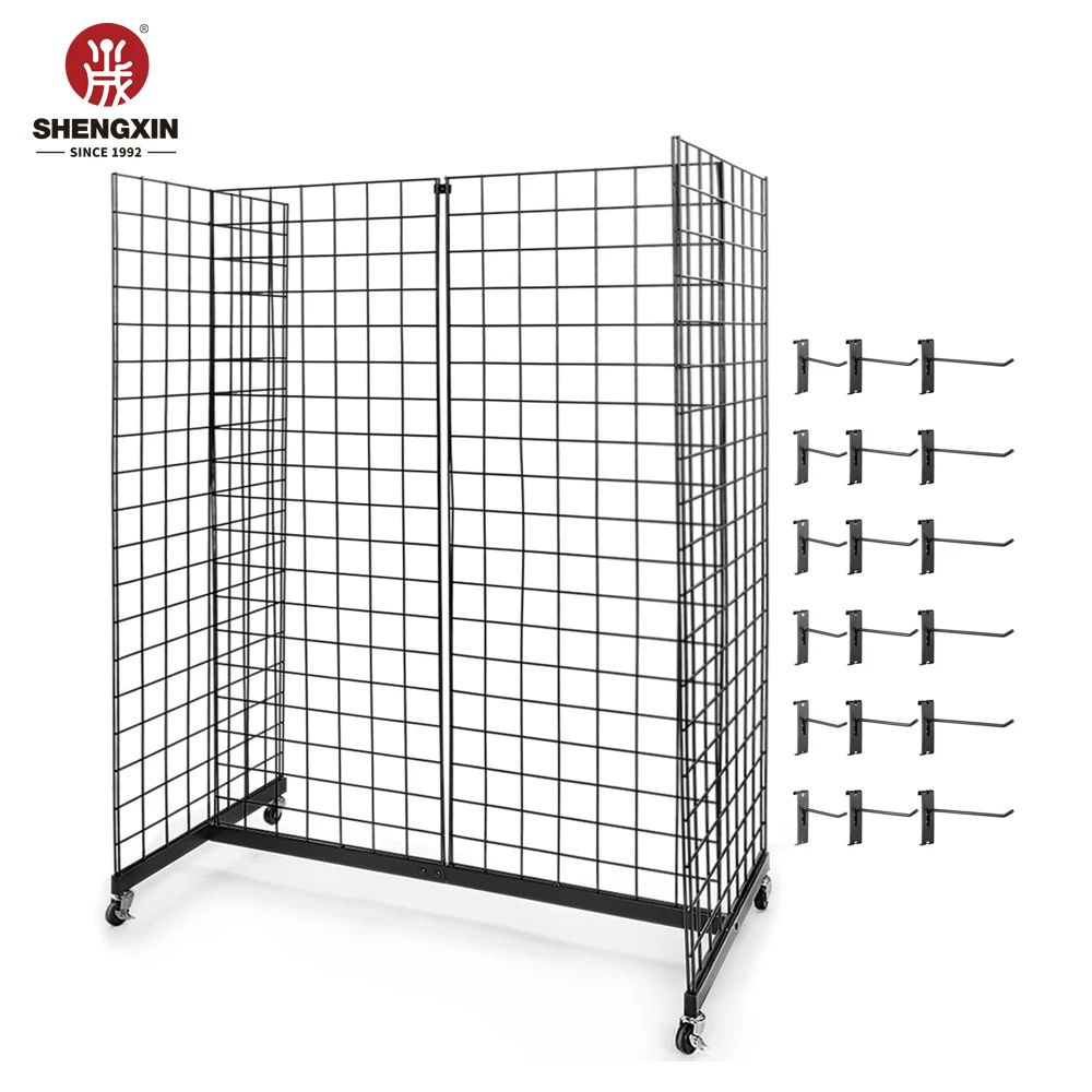 Display Grid Rack 4 Panels Rolling Metal Retail Wall Store Craft Show Art Stand
