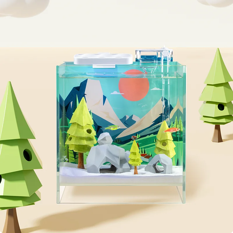 Nepall Desktop Landscape Fish Tank Glass Ecological  Mini Koi Fish Aquarium Fish Tank With Lamp and Filter