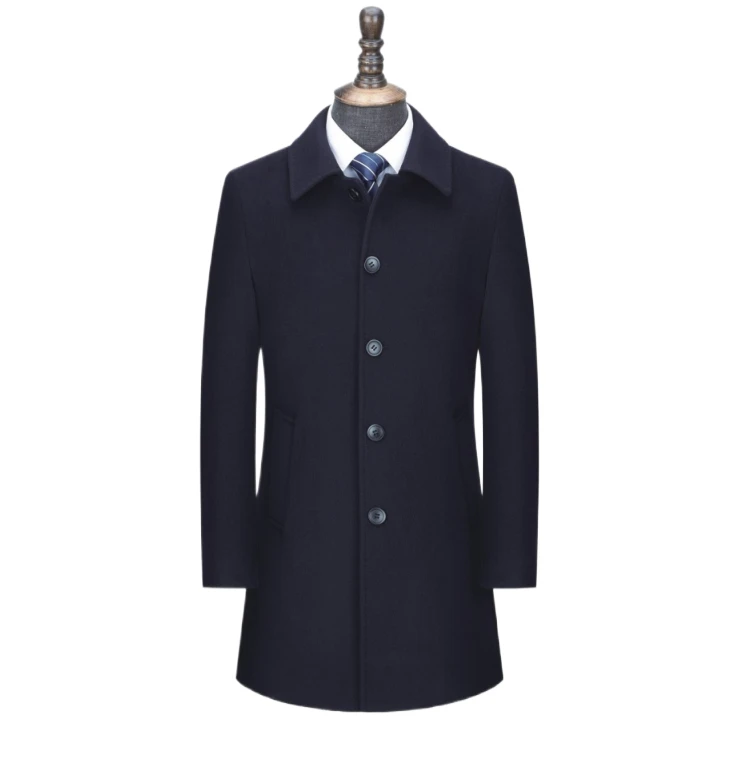 High-end Navy blue double-breasted double-sided warm coat for men