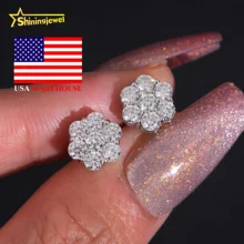 USA Warehouse Fast Shipping GRA Certified Pass Tester Hip Hop Jewelry Iced Out VVS Moissanite Cluster Stud Earrings