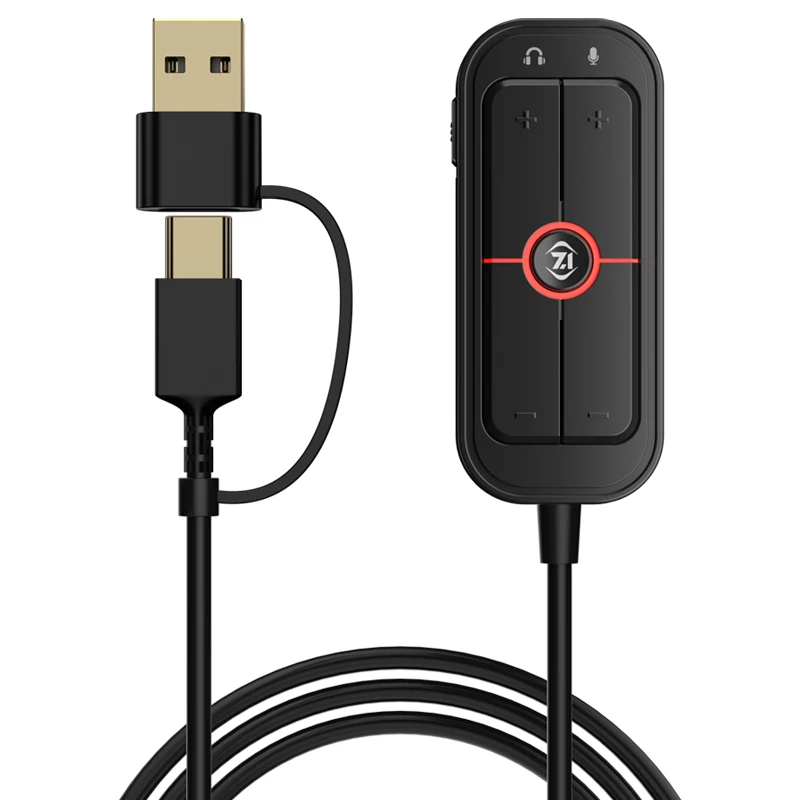 Piva 1.2m Cable 7.1 Channel 16Bit/48Khz Type-C to USB Gaming Sound Card 3.5mm Audio Port With 3 EQ Modes for Phone Tablet Laptop